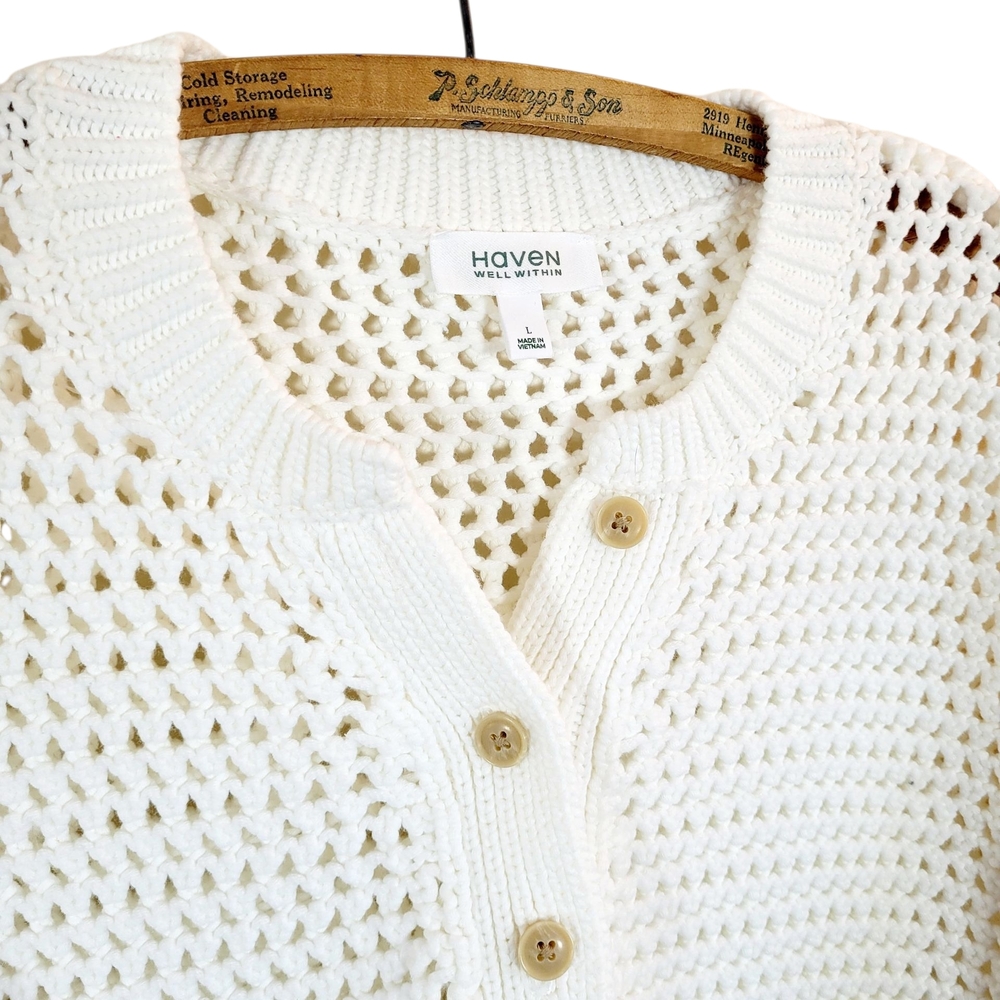 New Without Tags HAVEN WELL WITHIN Knot Stitch Henley Sweater Pullover White L - Picture 3 of 10